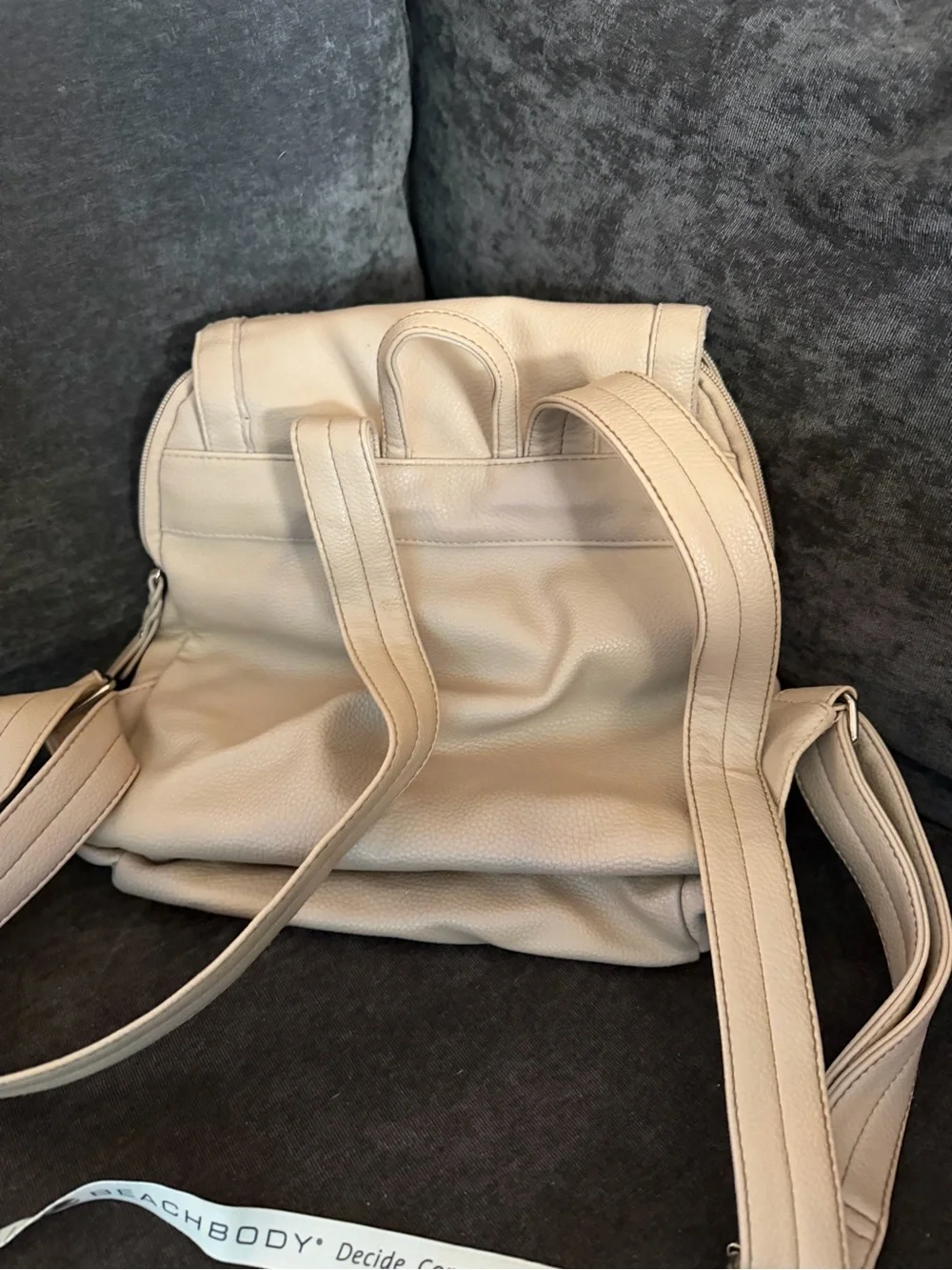 Rosetti Light Beige Pebbled Leather Backpack with Front Zip Pocket